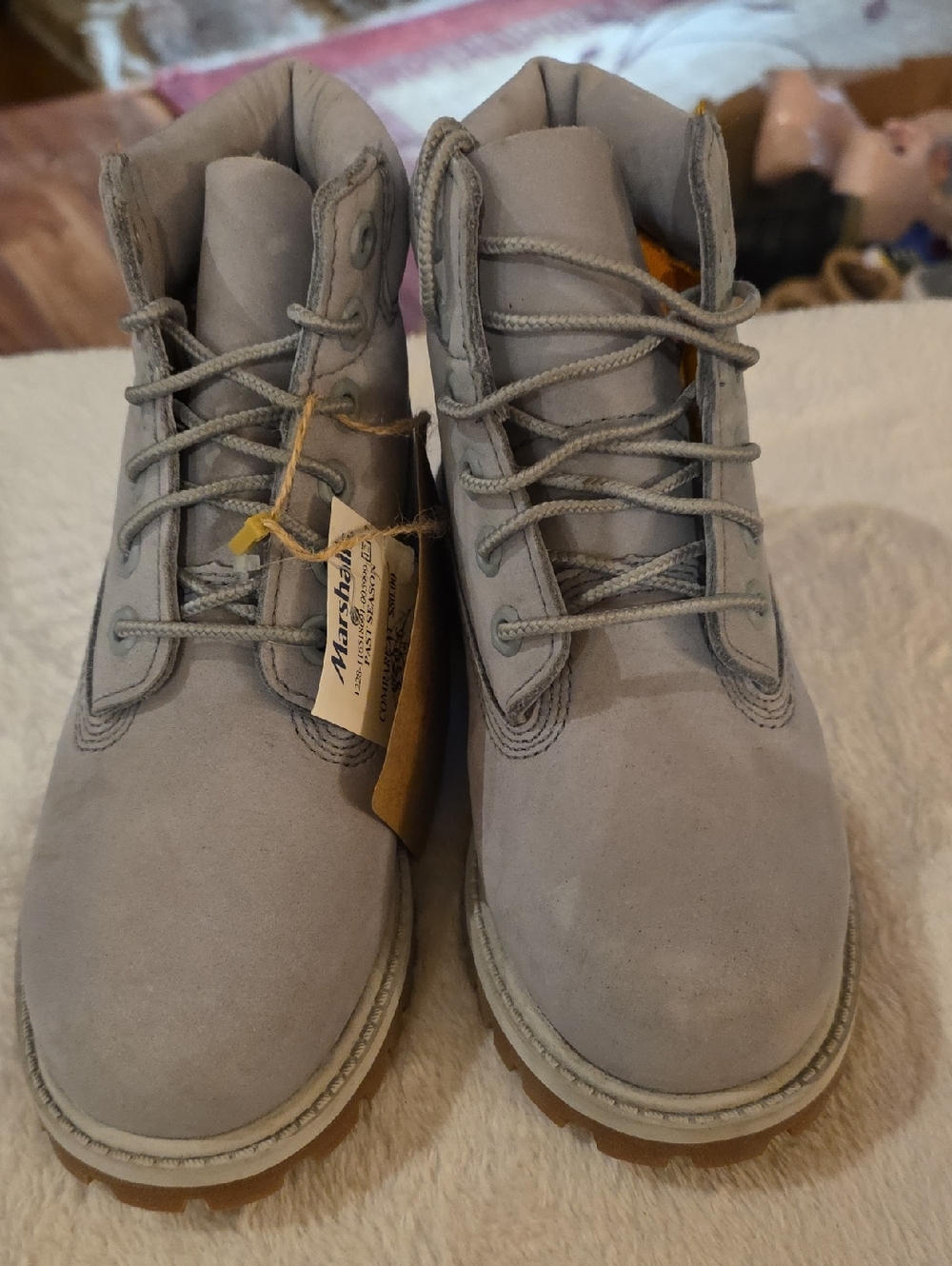 Kids, Boy Or Girl.  Timberland Gray and Orange Suede Lace-Up Boots